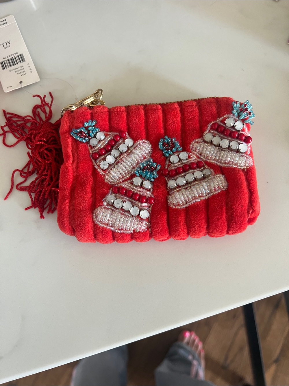 Red Beaded Velvet coin purse
